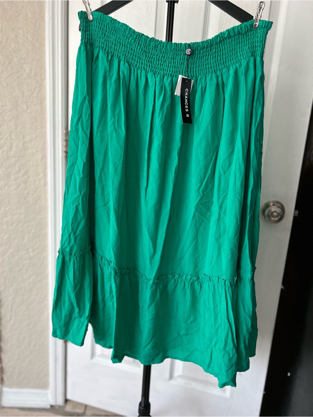 NWT Chances R Green Smocked Tiered Midi Skirt Plus Size 2X